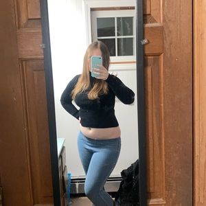 Sexy cropped clingy knit black turtleneck